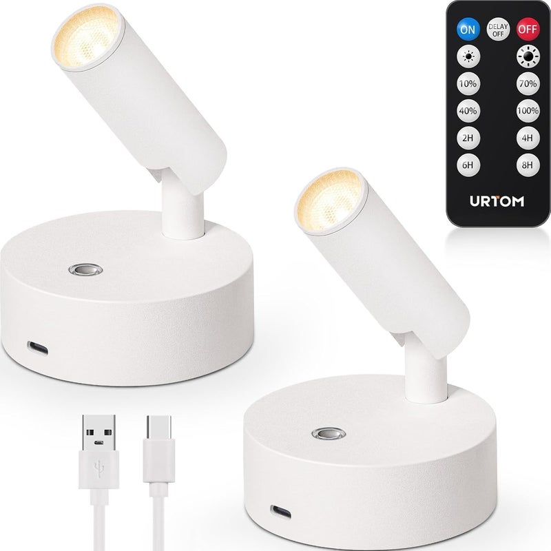 URTOM Wireless Spot Lights Indoor with Remote Rechargeable LED Uplighting Indoors Dimmable Warm White Picture Light Up Lights Indoor Battery Operated Spotlight for Plant Artwork Painting, 2 Pack - Image 1